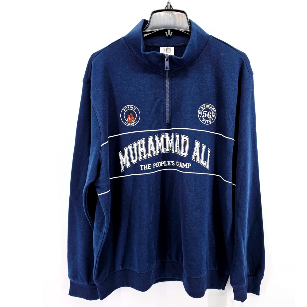 Muhammad Ali Mens Insignia Blue Quarter Zip Sweatshirt Greatest of All Time L